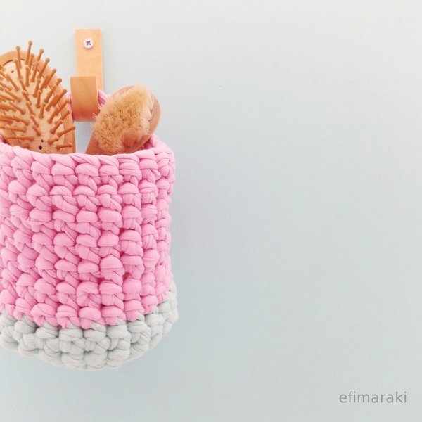 Πλεκτό κρεμαστό καλάθι - βαμβάκι, πλεκτό, crochet - 2