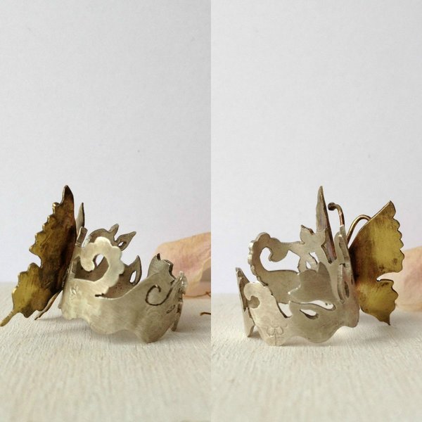 "Fly"| Butterfly Ring | Ασήμι & Mπρόυτζος - statement, chic, handmade, design, ασήμι 925, λουλούδια, χειροποίητα, boho, μπρούντζος - 2