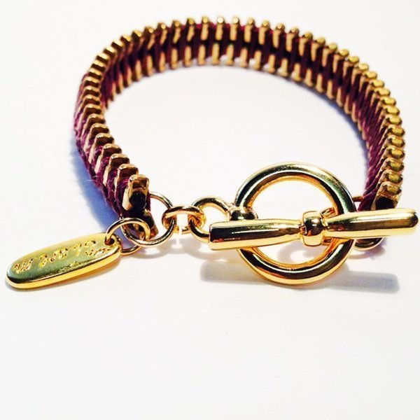 Zipper Bracelet Gold - μετάξι, νήμα, επιχρυσωμένα, χειροποίητα - 2