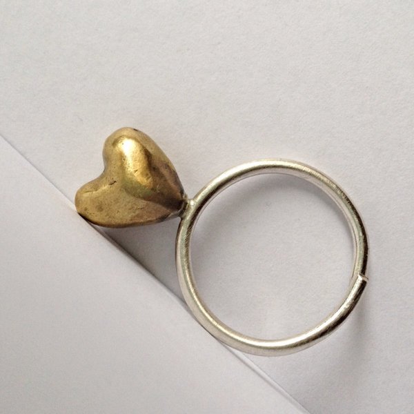 Gold Signature Ring | Ασήμι 925 & Μπρούτζος - statement, handmade, ασήμι 925, καρδιά, χειροποίητα, boho, μπρούντζος - 2