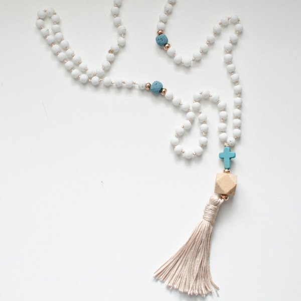 Lava & Wood rosary necklace - ξύλο, γυαλί, λάβα