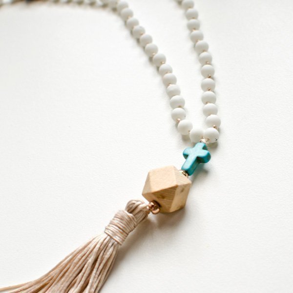 Lava & Wood rosary necklace - ξύλο, γυαλί, λάβα - 2