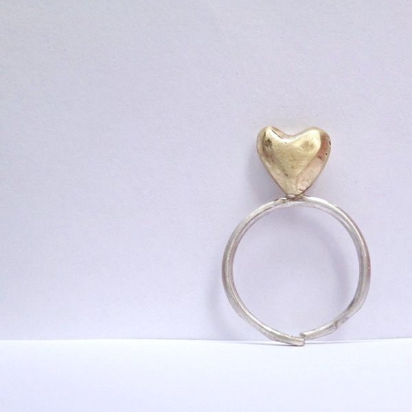 Gold Signature Ring | Ασήμι 925 & Μπρούτζος - statement, handmade, ασήμι 925, καρδιά, χειροποίητα, boho, μπρούντζος