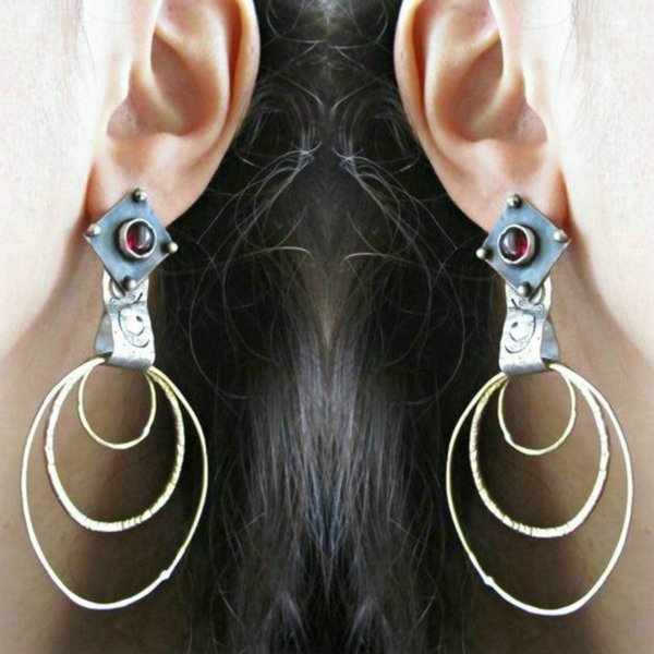 Garnet Earrings| Ασήμι & Μπρούτζος - statement, ημιπολύτιμες πέτρες, chic, handmade, design, ασήμι 925, χειροποίητα, κρίκοι, boho, μπρούντζος, κρεμαστά - 3