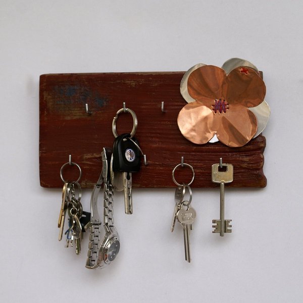 Κλειδοθήκη με λουλούδι - ξύλο, ιδιαίτερο, διακόσμηση, μέταλλο, κλειδοθήκες - 2