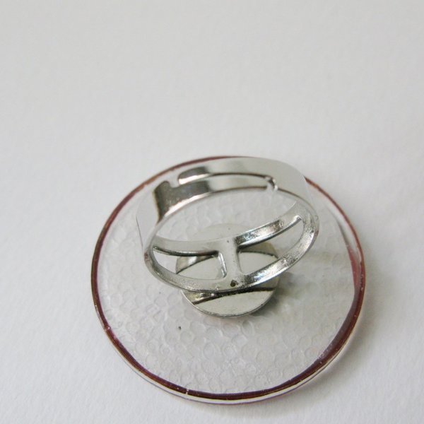 Ροζ Μεταλλικό Δαχτυλίδι - γυαλί, μέταλλο, γεωμετρικά σχέδια - 2