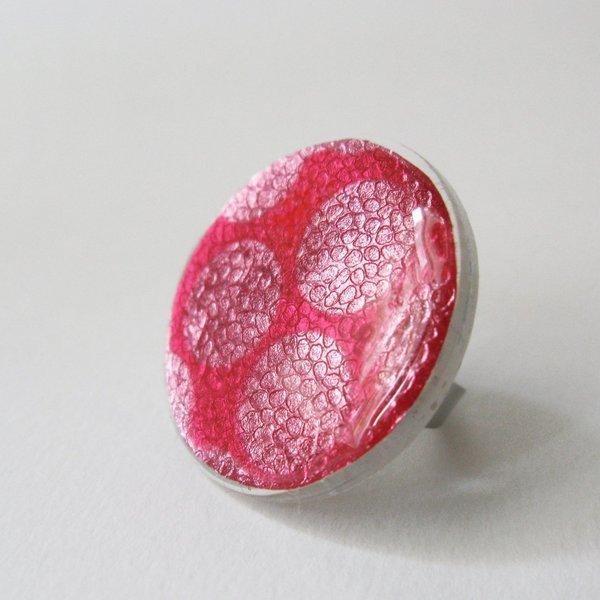 Ροζ Μεταλλικό Δαχτυλίδι - γυαλί, μέταλλο, γεωμετρικά σχέδια - 2