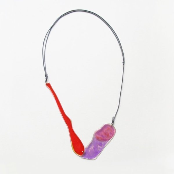 Μοβ-Κόκκινο Κολιέ με Ρητίνη - γυαλί, μακρύ, πλαστικό, κορδόνια, κρεμαστά