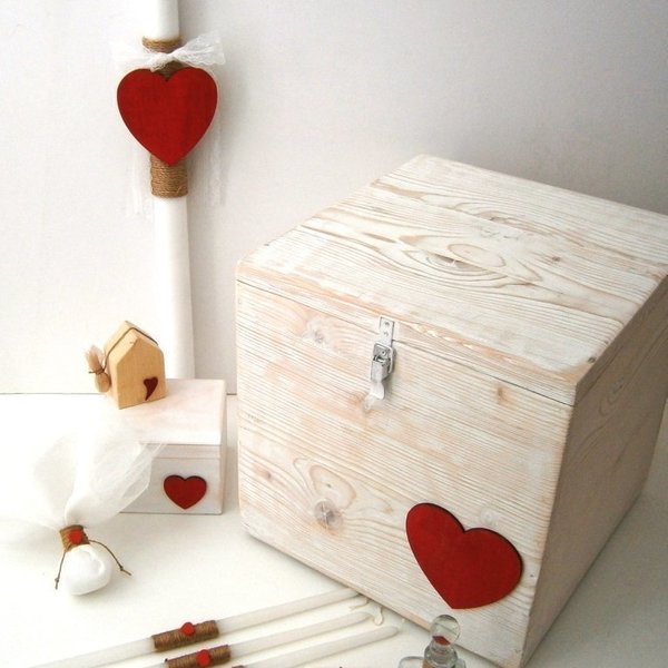 Σετ βάπτισης με θέμα "Κόκκινη καρδιά" - handmade, ξύλο, βαπτιστικά, λαμπάδες, κουτί, χειροποίητα, για παιδιά