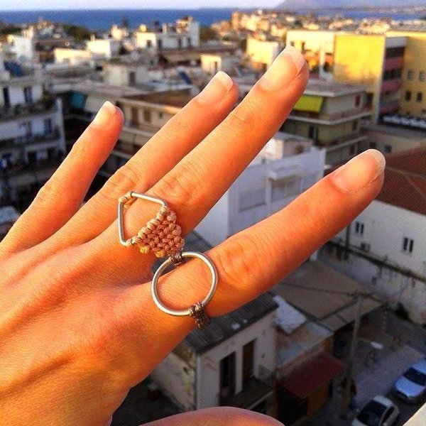 Minimal - Γεωμετρικό δαχτυλίδι - μακραμέ με σύρμα αλπακά - handmade, fashion, μόδα, γυναικεία, αλπακάς, κορίτσι, γεωμετρικά σχέδια, χειροποίητα - 2