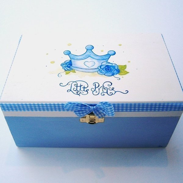 Ζωγραφιστό κουτί Κορώνα (Baby Blue) - διακοσμητικό, ξύλο, ζωγραφισμένα στο χέρι, κουτί, χειροποίητα, για παιδιά