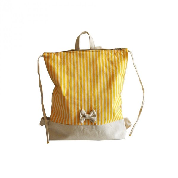Τσάντα πλάτης ριγέ κίτρινο/άσπρο - 2