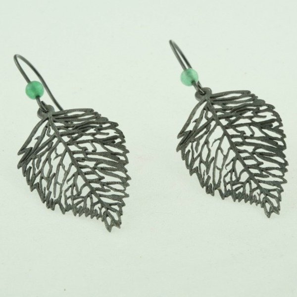 Leaf Earrings - επιχρυσωμένα, ασήμι 925, πλάτης, χειροποίητα, boho, faux bijoux - 2
