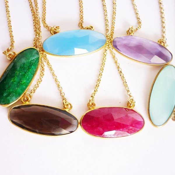 Oval candy necklace - ημιπολύτιμες πέτρες, chic, χρωματιστό, επιχρυσωμένα