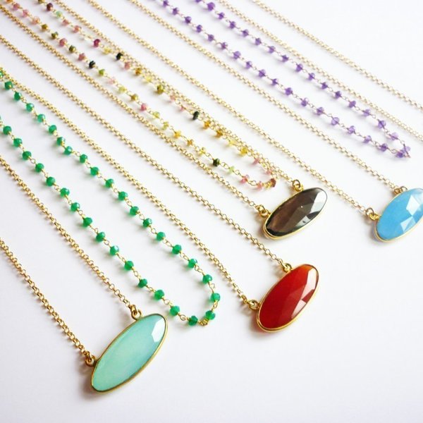 Oval candy necklace - ημιπολύτιμες πέτρες, chic, χρωματιστό, επιχρυσωμένα - 2