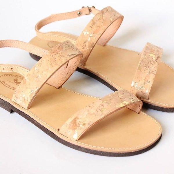 Cork sandals - δέρμα, boho, φελλός, φλατ, slides