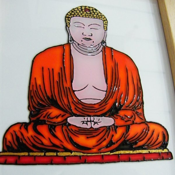 Βιτρώ σε κάδρο με σχέδιο Buddha - διακοσμητικό, γυαλί, πίνακες & κάδρα, βιτρώ, διακόσμηση, χειροποίητα - 2