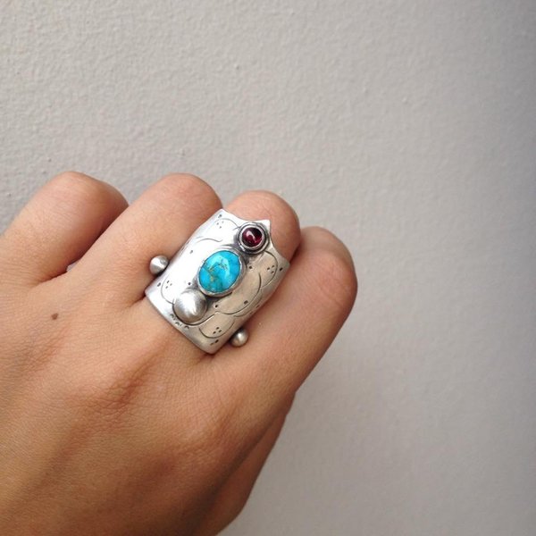 "The Traveler" Ring | Ασήμι, Τιρκουάζ, Γρανάδα - statement, ημιπολύτιμες πέτρες, chic, handmade, design, τιρκουάζ, ασήμι 925, χειροποίητα, boho, αυξομειούμενα - 2