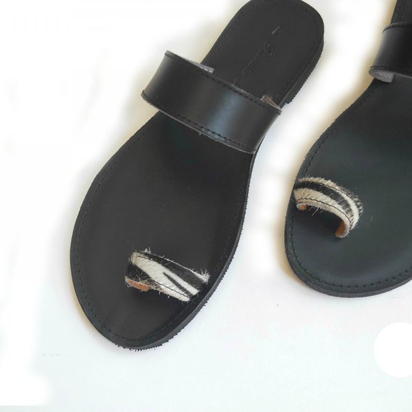 Black & Fall Sandals - δέρμα, καλοκαιρινό, γυναικεία, σανδάλι, χειροποίητα - 2