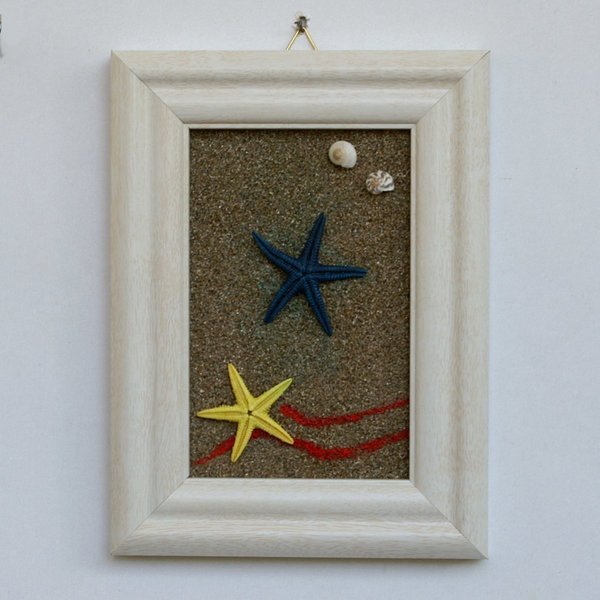 Κάδρο – Δύο αστερίες - μοναδικό, καλοκαίρι, πίνακες & κάδρα, δώρο, κοχύλι, χειροποίητα