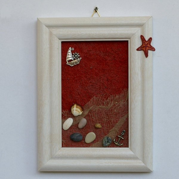 Κάδρο - Κόκκινη Άμμος - ξύλο, μοναδικό, καλοκαίρι, πίνακες & κάδρα, δώρο, μέταλλο, χειροποίητα, πέτρες, θάλασσα