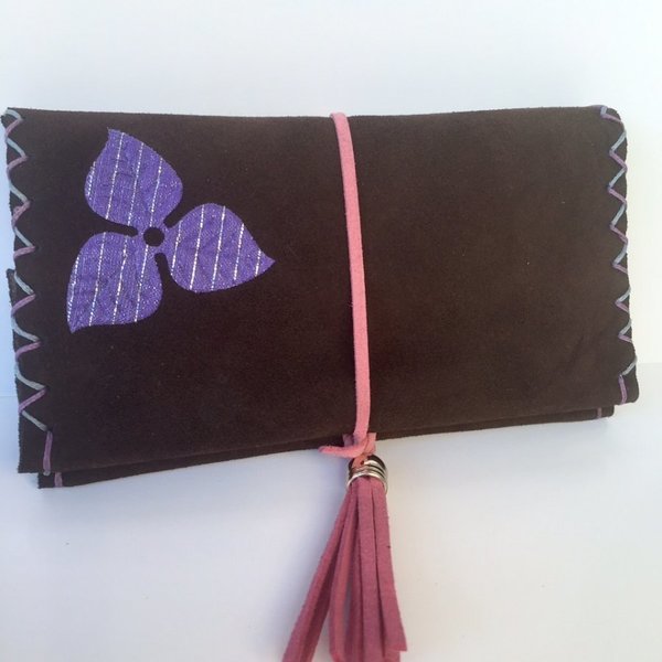 Δερμάτινη Θήκη Καπνού Purple leaf - δέρμα, handmade, κερωμένα κορδόνια, ιδιαίτερο, μοναδικό, γυναικεία, clutch, χειροποίητα, θήκες - 2
