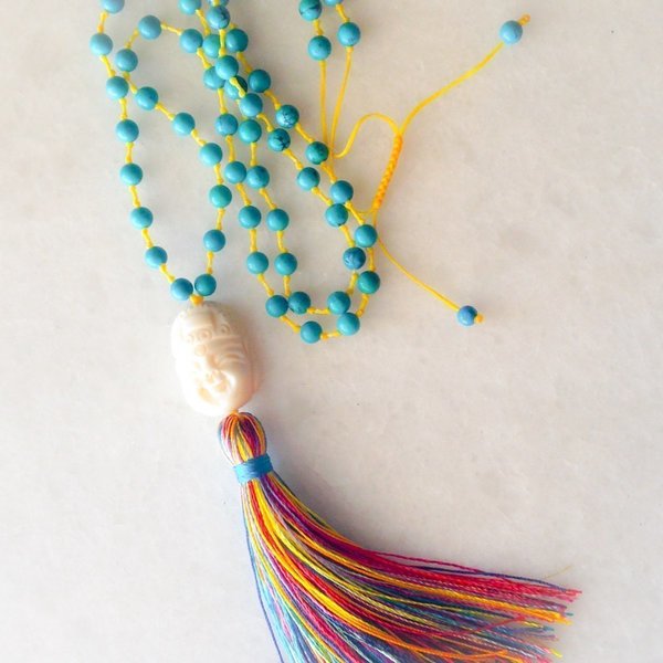 Buddha turquoise neclace with colourful tassel