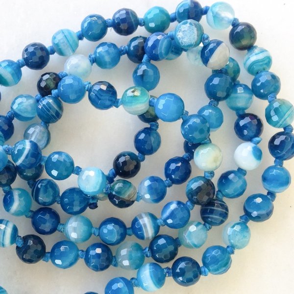 Blue agate tassel necklace - μετάξι, αχάτης, chic, handmade, κερωμένα κορδόνια, μοναδικό, χειροποίητα, boho - 2