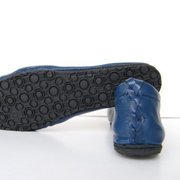 Χειροποίητες μπλε δερμάτινες μπαλερίνες - παπούτσια - δέρμα, fashion, μοναδικό, μοντέρνο, γυναικεία, customized, κορδόνια, χειροποίητα - 2