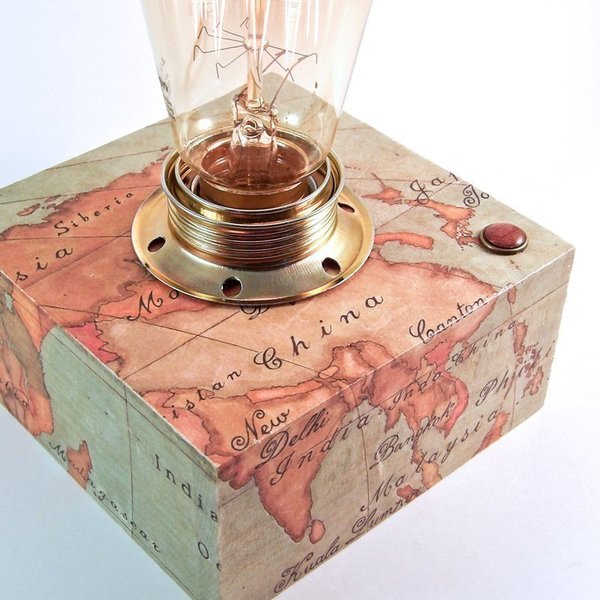 Χειροποίητο επιτραπέζιο φωτιστικό Antique Map - handmade, διακοσμητικό, ξύλο, vintage, γυαλί, χαρτί, δώρο, διακόσμηση, decor, μέταλλο, χειροποίητα - 2