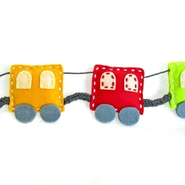 Τσόχινη γιρλάντα τρένο - μαλλί, διακοσμητικό, χρωματιστό, τσόχα, τσόχα, δώρο, χειροποίητα, για παιδιά - 2
