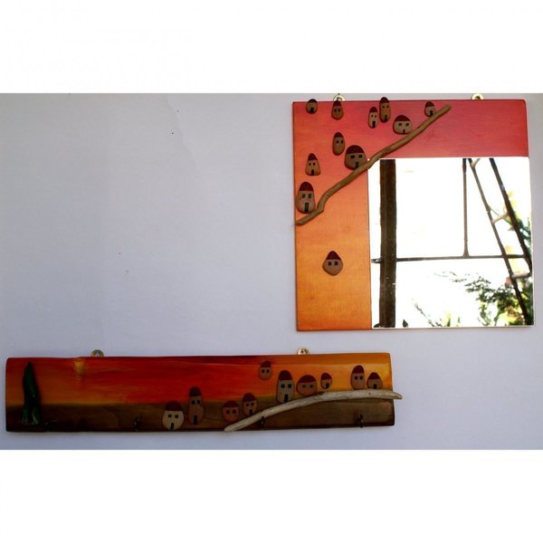 Κρεμάστρα τοίχου: Ηλιοβασίλεμα - διακοσμητικό, ξύλο, ιδιαίτερο, πηλός, χειροποίητα - 2