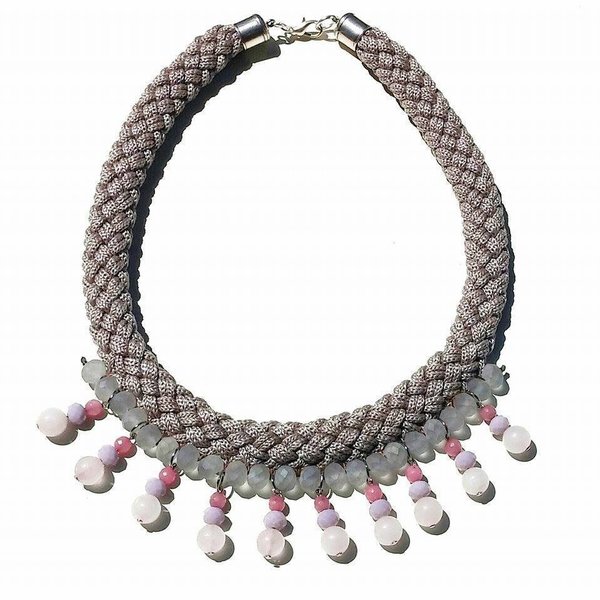 Regina necklace, κολιε με ημιπολυτιμες πετρες - statement, ημιπολύτιμες πέτρες, αχάτης, chic, handmade, fashion, design, γυναικεία, νεφρίτης, κρύσταλλα, στυλ, αιματίτης, κορδόνια, χειροποίητα, χάντρες