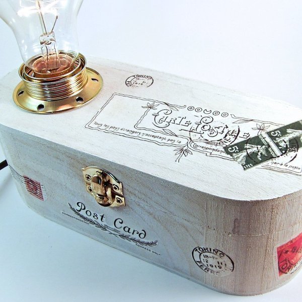 Χειροποίητο επιτραπέζιο φωτιστικό κουτί Postcard - handmade, ξύλο, vintage, γυαλί, δώρο, διακόσμηση, decor, κουτί, μέταλλο, χειροποίητα - 2