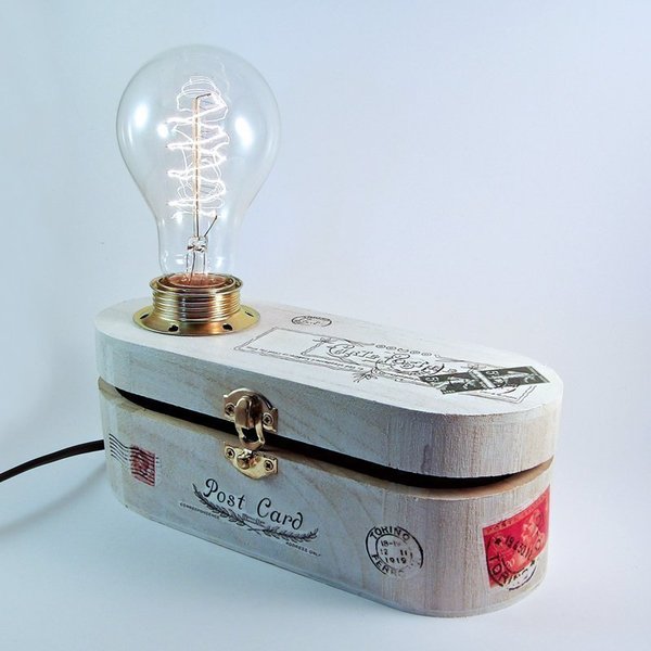 Χειροποίητο επιτραπέζιο φωτιστικό κουτί Postcard - handmade, ξύλο, vintage, γυαλί, δώρο, διακόσμηση, decor, κουτί, μέταλλο, χειροποίητα - 2