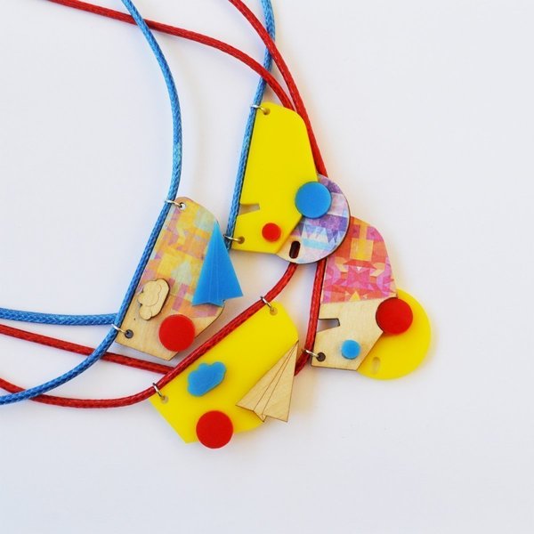 pop necklace_wood&plastic - ξύλο, design, αγάπη, κορδόνια, χειροποίητα, plexi glass