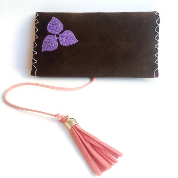 Δερμάτινη Θήκη Καπνού Purple leaf - δέρμα, handmade, κερωμένα κορδόνια, ιδιαίτερο, μοναδικό, γυναικεία, clutch, χειροποίητα, θήκες