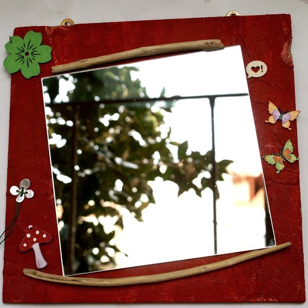 Καθρέφτης τοίχου: Κόκκινο Λιβάδι - διακοσμητικό, ξύλο, ιδιαίτερο, μοναδικό - 2
