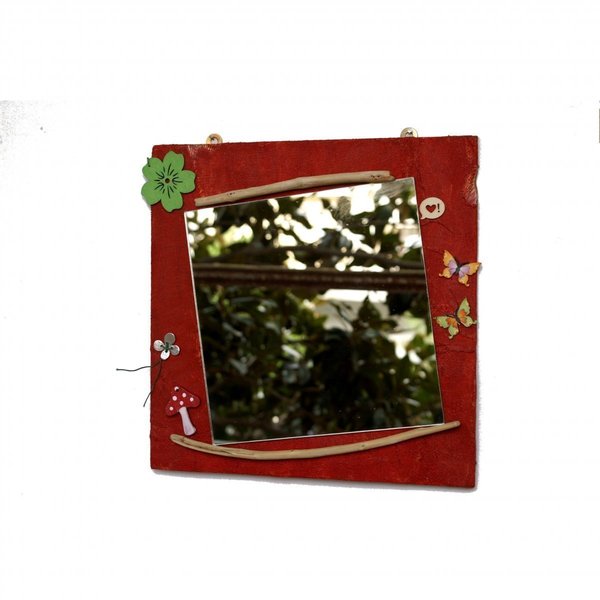Καθρέφτης τοίχου: Κόκκινο Λιβάδι - διακοσμητικό, ξύλο, ιδιαίτερο, μοναδικό