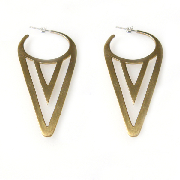 Geometry Double V Earrings - vintage, design, ασήμι 925, γεωμετρικά σχέδια, χειροποίητα, μπρούντζος - 2