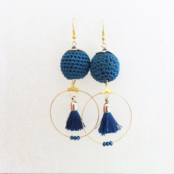 Crochet Earrings - ύφασμα, design, κρύσταλλα