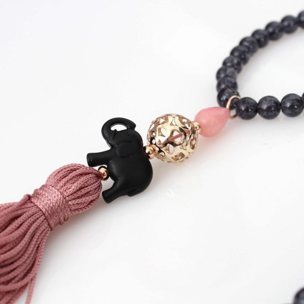 Boho dusty pink Necklace - μακρύ, με φούντες, ροζάριο, κρεμαστά - 2
