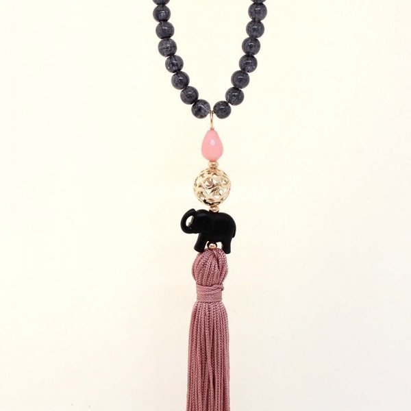 Boho dusty pink Necklace - μακρύ, με φούντες, ροζάριο, κρεμαστά - 3
