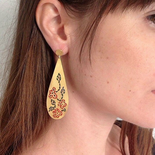 Josephine earrings - βαμβάκι, κεντητά, fashion, επιχρυσωμένα, ασήμι 925, βελονάκι, boho - 2
