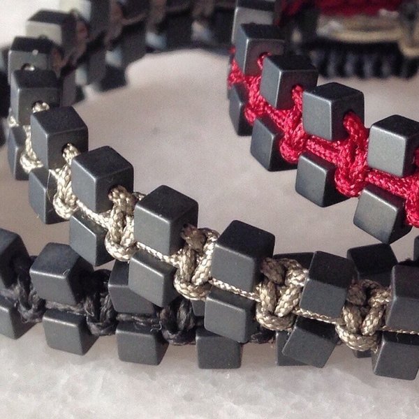 Handmade bracelet with hematite cubes - chic, handmade, fashion, αιματίτης, κορδόνια, χειροποίητα, boho - 2