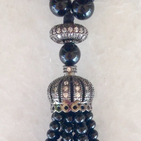 Beaded Tassel Necklace with Black Onyx - chic, handmade, fashion, κερωμένα κορδόνια, επιχρυσωμένα, όνυχας, χειροποίητα - 2
