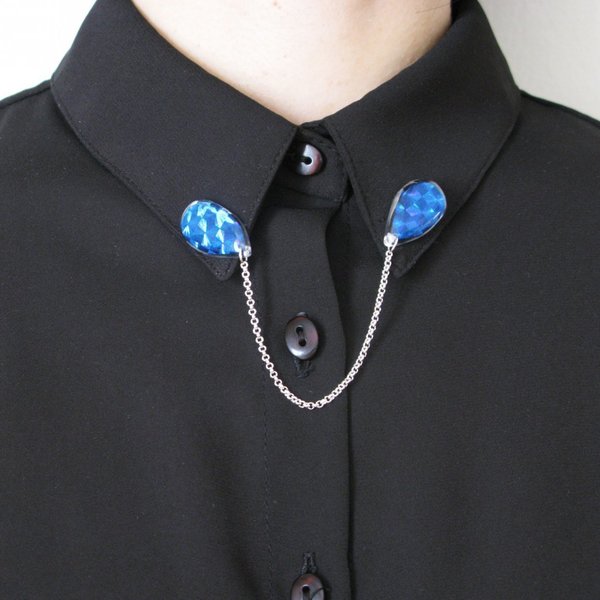 Μπλε Collar Pins - αλυσίδες, γυαλί, επάργυρα, plexi glass - 4