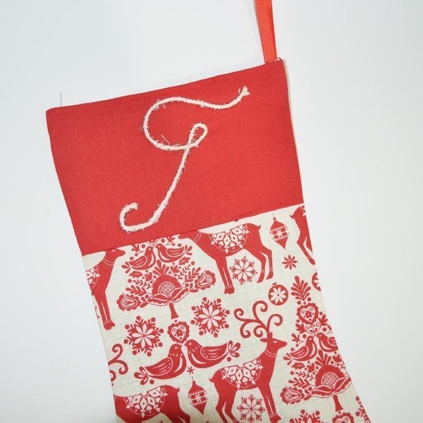 Χριστουγεννιάτικη κάλτσα με μονόγραμμα - ύφασμα, βαμβάκι, customized - 2