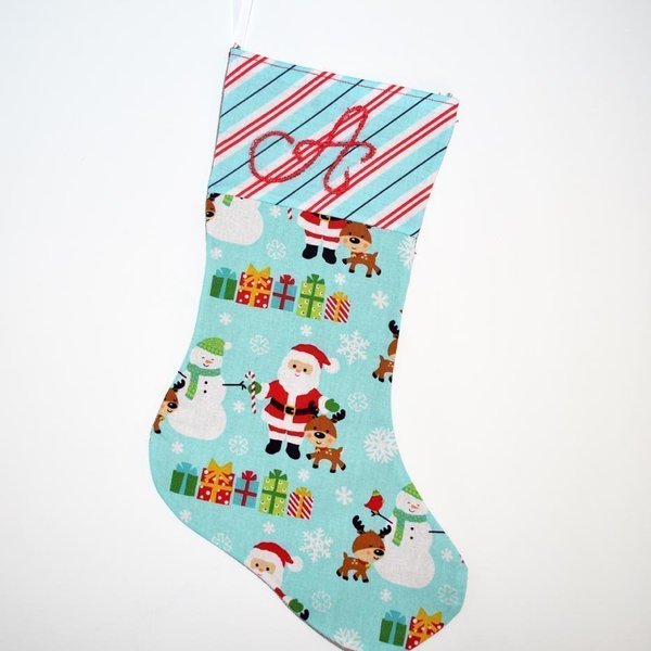Χριστουγεννιάτικη κάλτσα με μονόγραμμα - ύφασμα, βαμβάκι, αγόρι, δώρο, customized, όνομα - μονόγραμμα, παιδί, personalised, χριστουγεννιάτικο