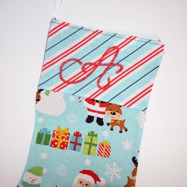 Χριστουγεννιάτικη κάλτσα με μονόγραμμα - ύφασμα, βαμβάκι, αγόρι, δώρο, customized, όνομα - μονόγραμμα, παιδί, personalised, χριστουγεννιάτικο - 2